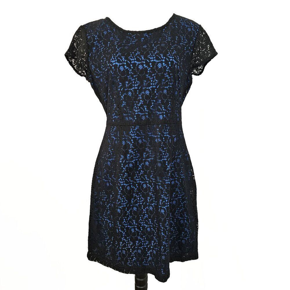 Levi's Size 12 Black Lace Overlay Blue Underlay Short Sleeve Dress